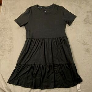 NWT Gap Womens Black Tiered Mini Dress Short Sleeve Crew Neck GP004071 Size Med